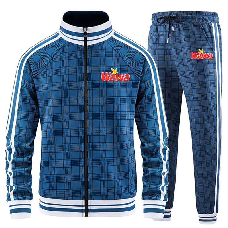 Men's Wawa Gas Station Full-zip Long Sleeve Plaid Track Jackets and Pants 2 Piece